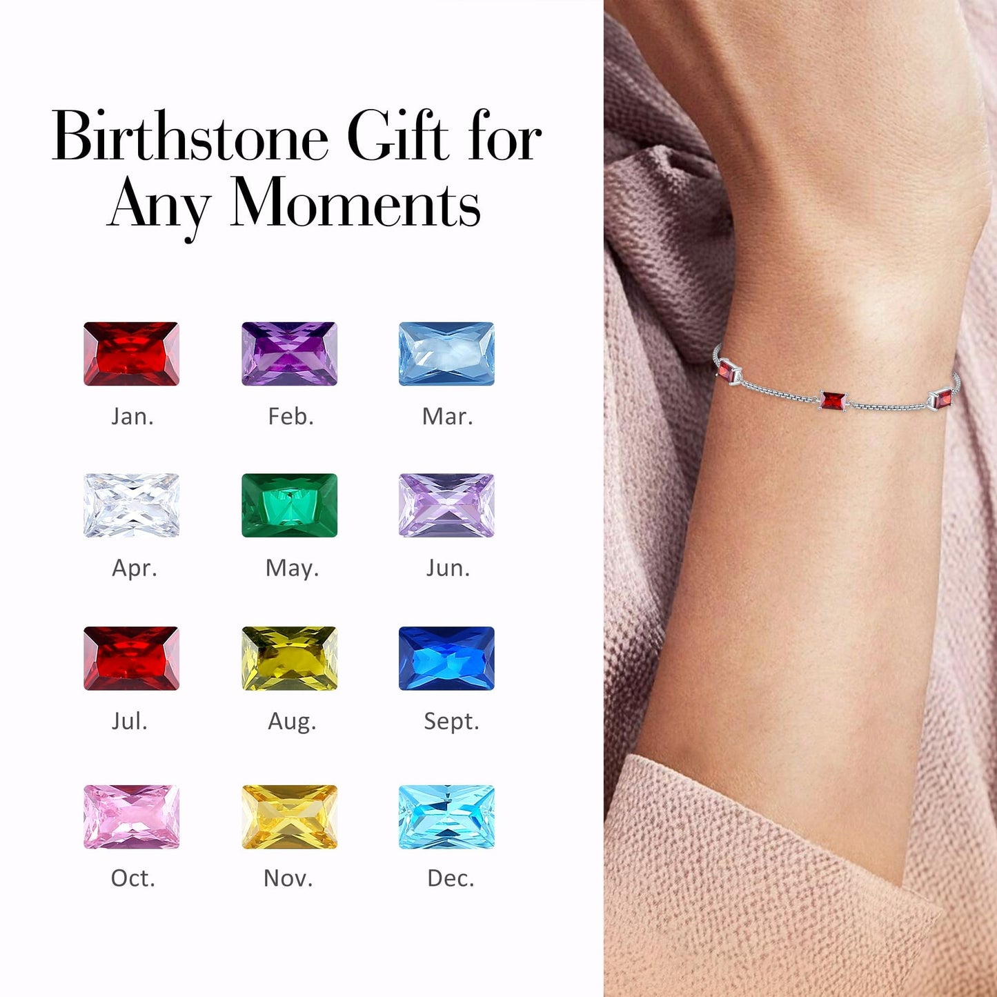 Lomantise Birthstone Bracelets for Women 925 Sterling Silver Dainty Simple Charm Link Bracelet, Birthday Anniversary Valentines Day Jewelry Gifts for Women Her Wife Mom