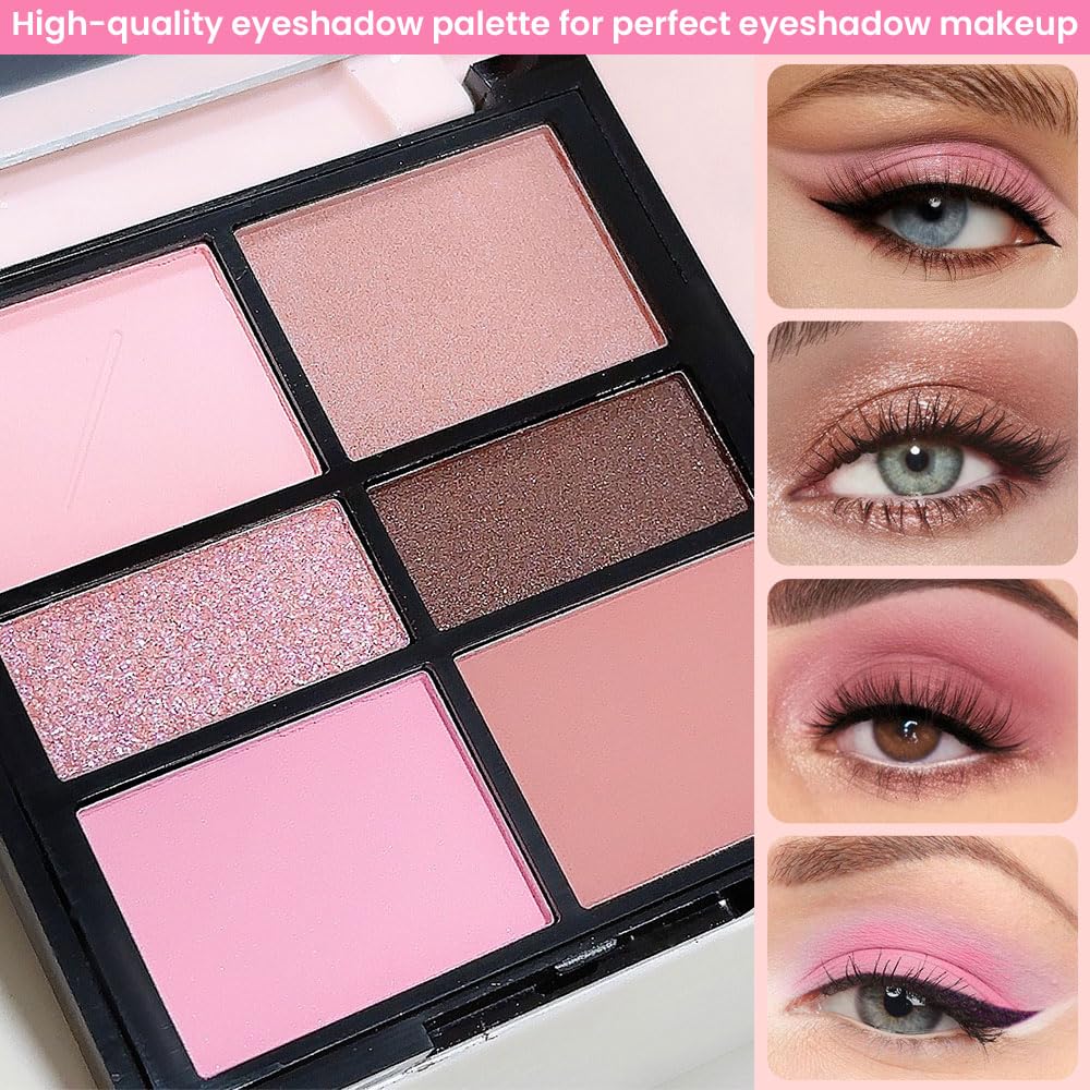 WanTuoluo 6-Color Pink Champange Brown Matte & Shimmer Eyeshadow Palette with Mirror - Highly Pigmented, Long-Lasting Eye Makeup