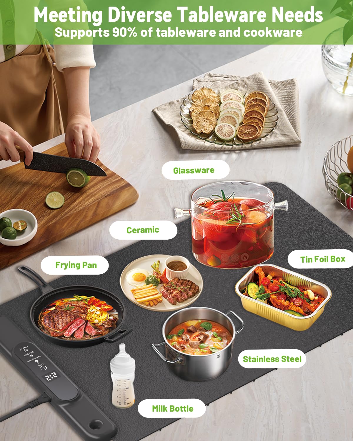 Food Warming Mat Electric Tray: YTLAD Silicone Heating Pad with 6 Level Adjustable Temperature and 5 Hours Timer & Family Lock, Foldable Food Warmers for Parties, Daily Use (Black, 25.6" x 15.55")
