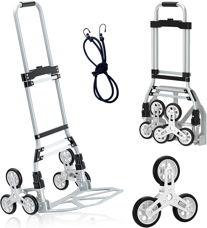 260 LBS Stair Climbing Cart, Aluminum Trolley Dolly for Stairs, Folding Hand Truck Dolly, Grocery Shopping Cart with Mute ...