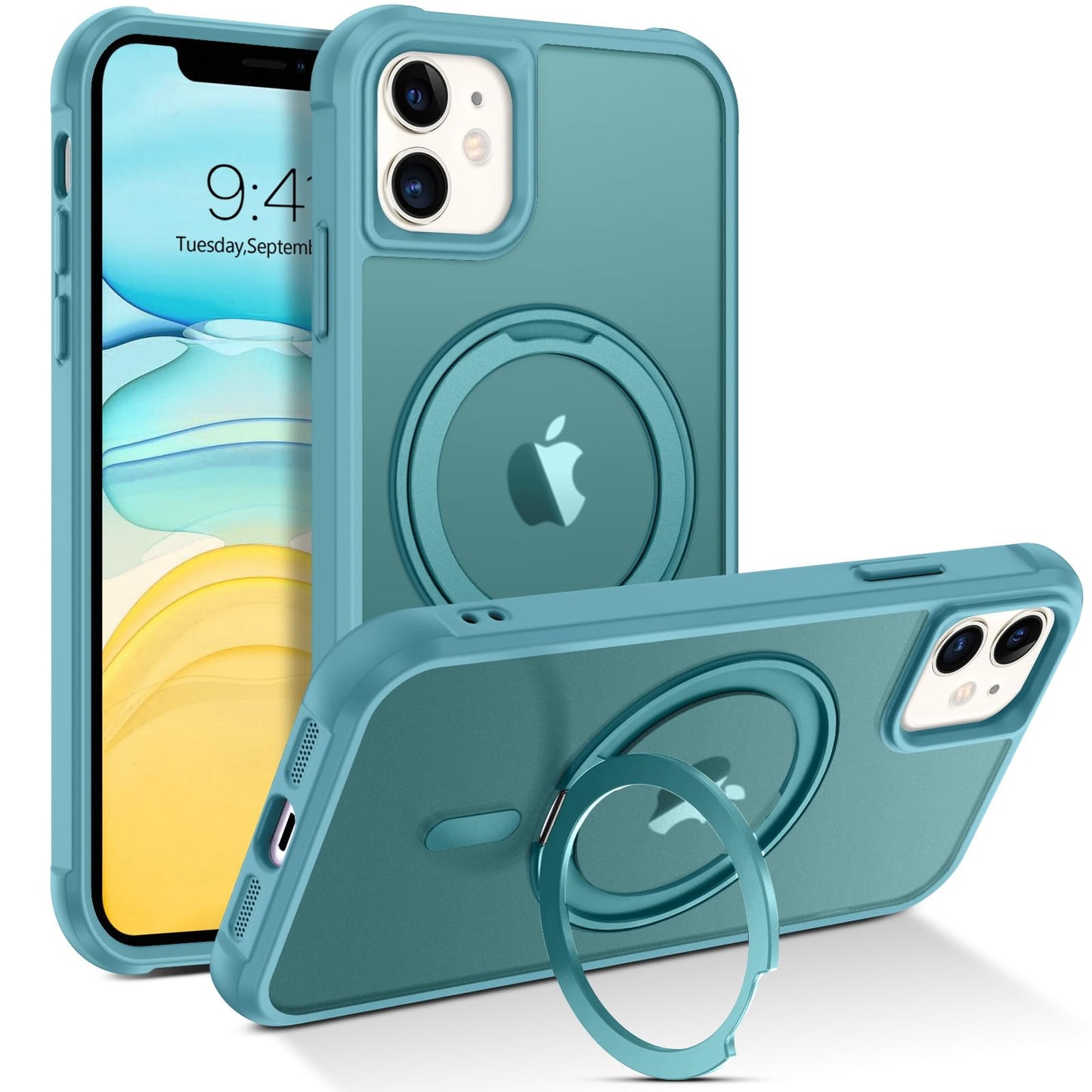 Bentoben For Iphone 11 Phone Case, Iphone 11 Magnetic Case [Compatible With Magsafe] Rotatable Ring Holder Kickstand Design Shoc