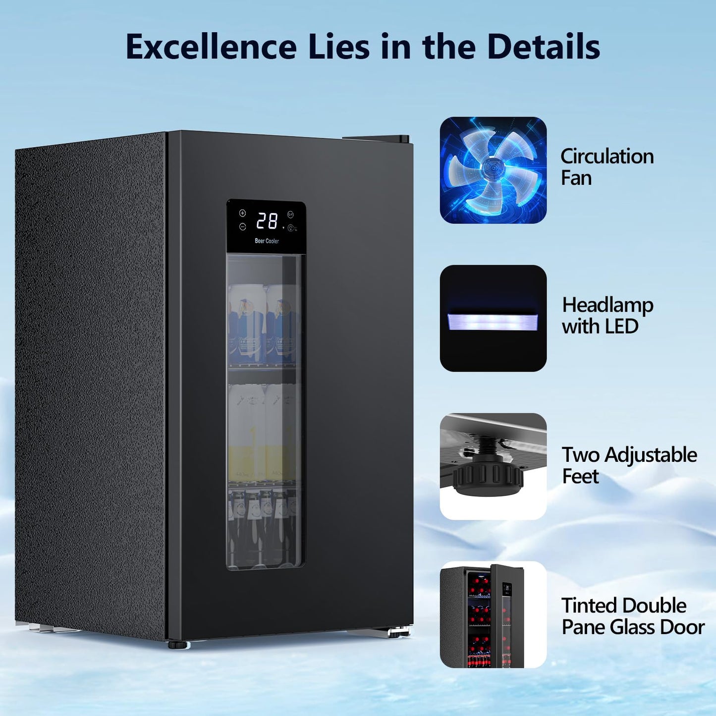 COWSAR 3.2 Cu.Ft Beverage Refrigerator, Electronic Control & LCD Display, 20-50℉ Temperature Range – Mini Fridge for Soda, Wine or Beer