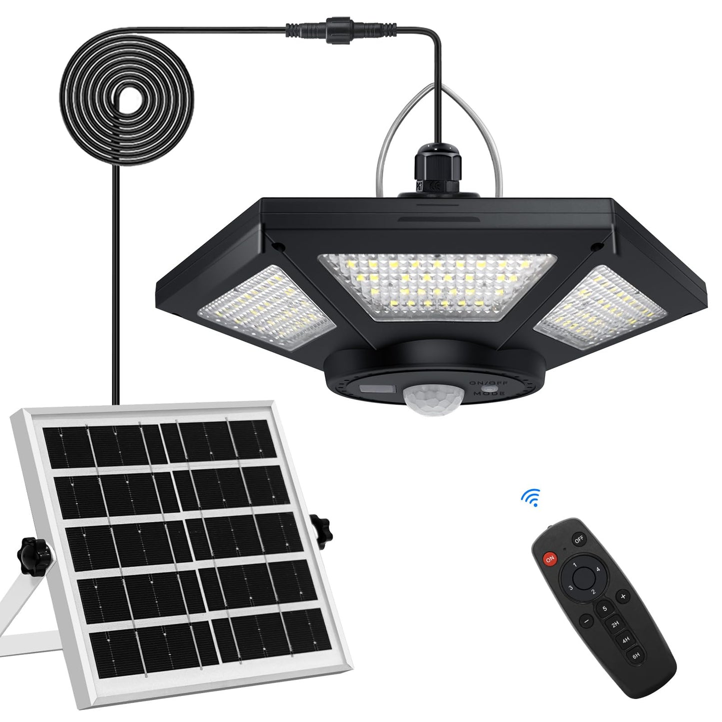 Aqonsie Solar Shed Light Indoor Outdoor Solar Powered Pandent Daytime Work Lights with 5 Lighting Modes & 3 Timers, 180LED Solar Indoor Lights Motion Sensor with Remote Control for Shed Barn Garage