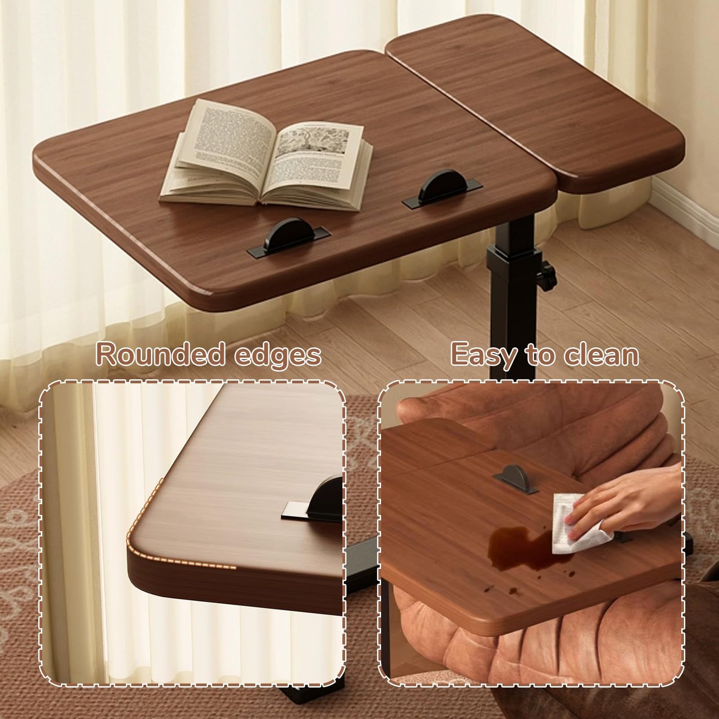 Overbed Bedside Table with Wheels, Right Side Hospital Over Bed Table with Tilt Top, Mobile Standing Desk Adjustable Height, Rolling Laptop Desk for Home Office