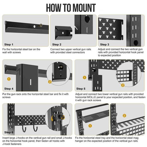 ONETIGRIS Gun Rack Wall Mount,Indoor Gun Rack for Wall with Shelf Horizontal and 1 Removable Gun Accessories Tray