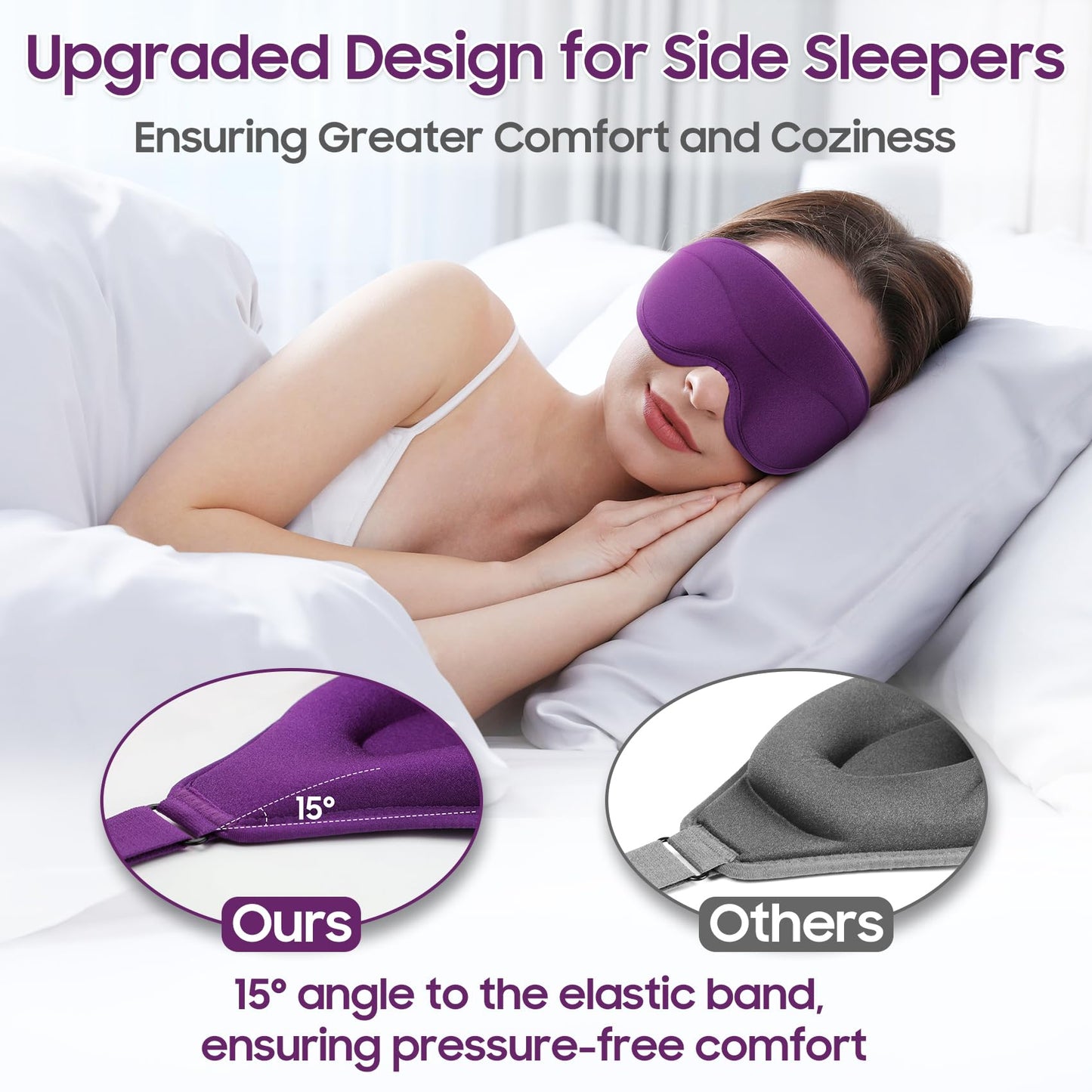 MOEASEii Sleep Mask - Total Blackout 3D Sleeping Mask, Super Lightweight & Silky Soft Eye Mask for Sleeping, Fully Adjustable Fit for Home, Office, Traveling, Meditation, Yoga, Purple