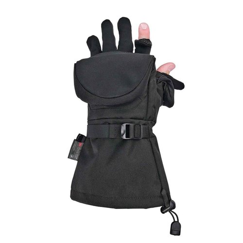 Striker Unisex Crossover Flip Mitts - Durable Insulated Ice Fishing Mittens with Adjustable Wrist and Gauntlet Closure, Black, Medium