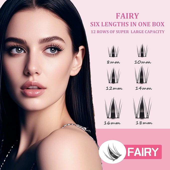 Fairy Lash Clusters Manga Individual Lashes C Curl Wispy Eyelash Clusters WideSpan Eyelash Extension Kit with Lash Bond and Seal Wet-Look Spiky Cluster Lashes (Fairy)