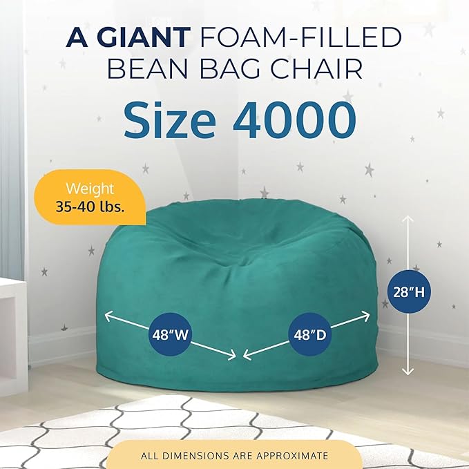 Ultimate Sack 4ft Bean Bag Chair, Oversize Bean Bag Chair for Adults, Comfy Chair Bean Bag Couch Lounge Sofa Loveseat Furniture | Teal Suede
