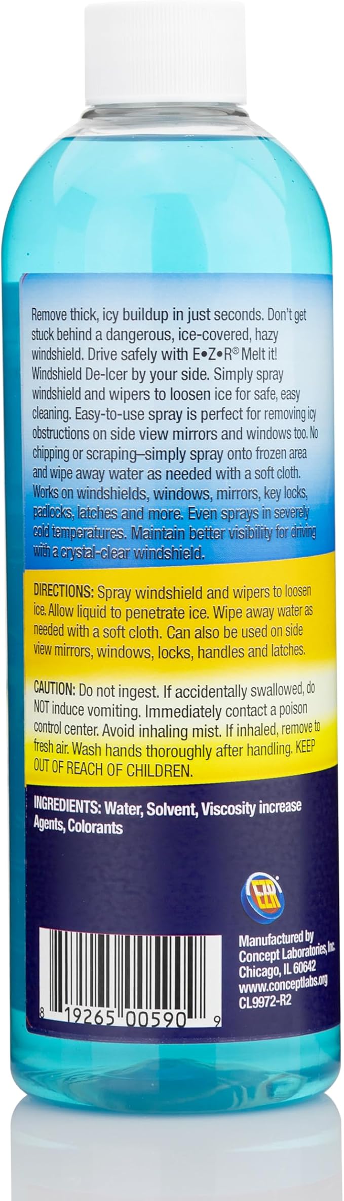 E·Z·R Melt it! Windshield De-Icer. Instantly Melts Ice & Winter Frost for Car Windshields, Windows, Mirrors, Key Locks, & Latches, Snow Melting Defrost Liquid for Car Window Cleaner, 17 Fl Oz 4-Pack