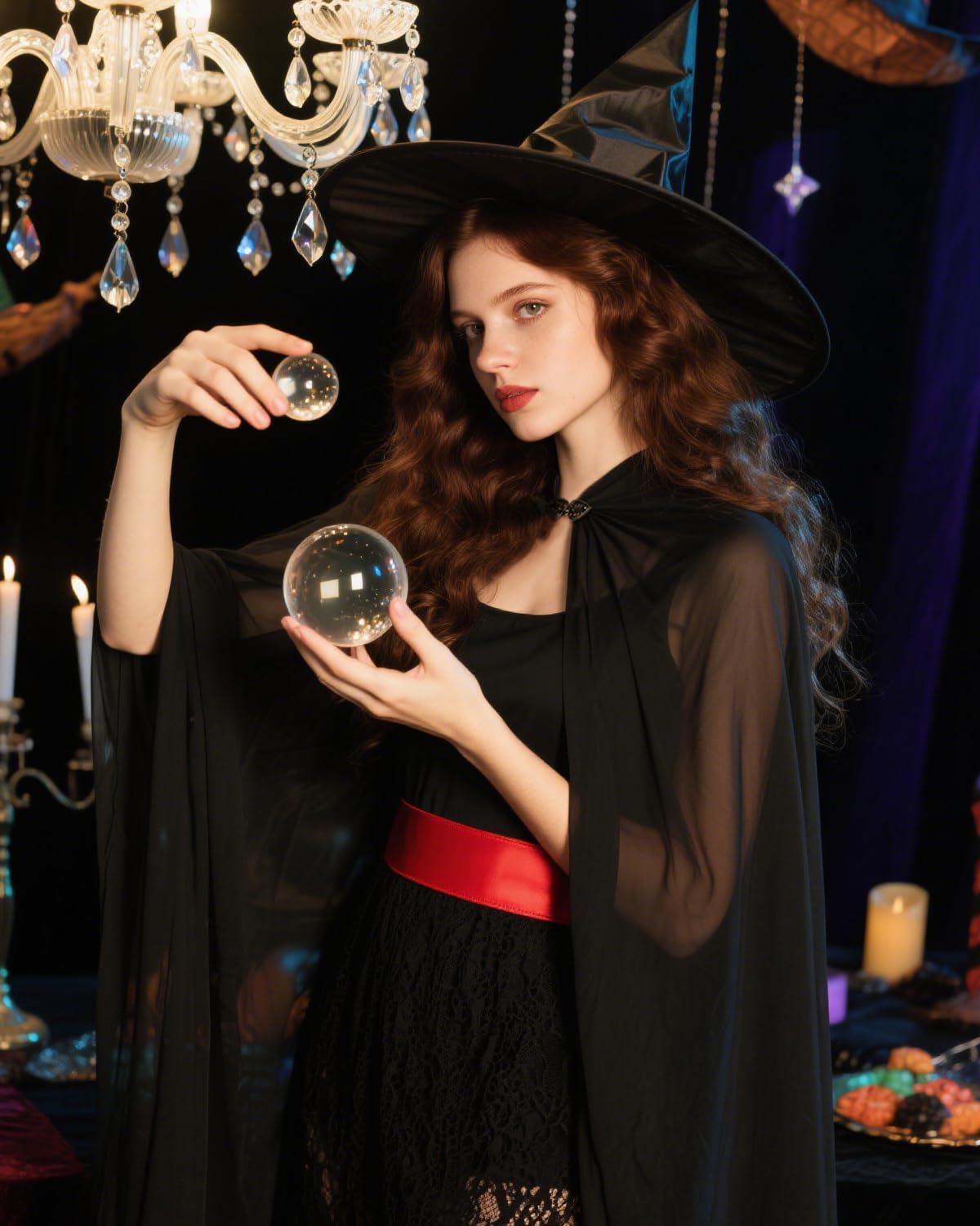 L'VOW Gothic Black Chiffon Shoulder Cape Women's Sheer Tulle Cloak Shoulder Shawl Halloween Party Wedding Cosplay