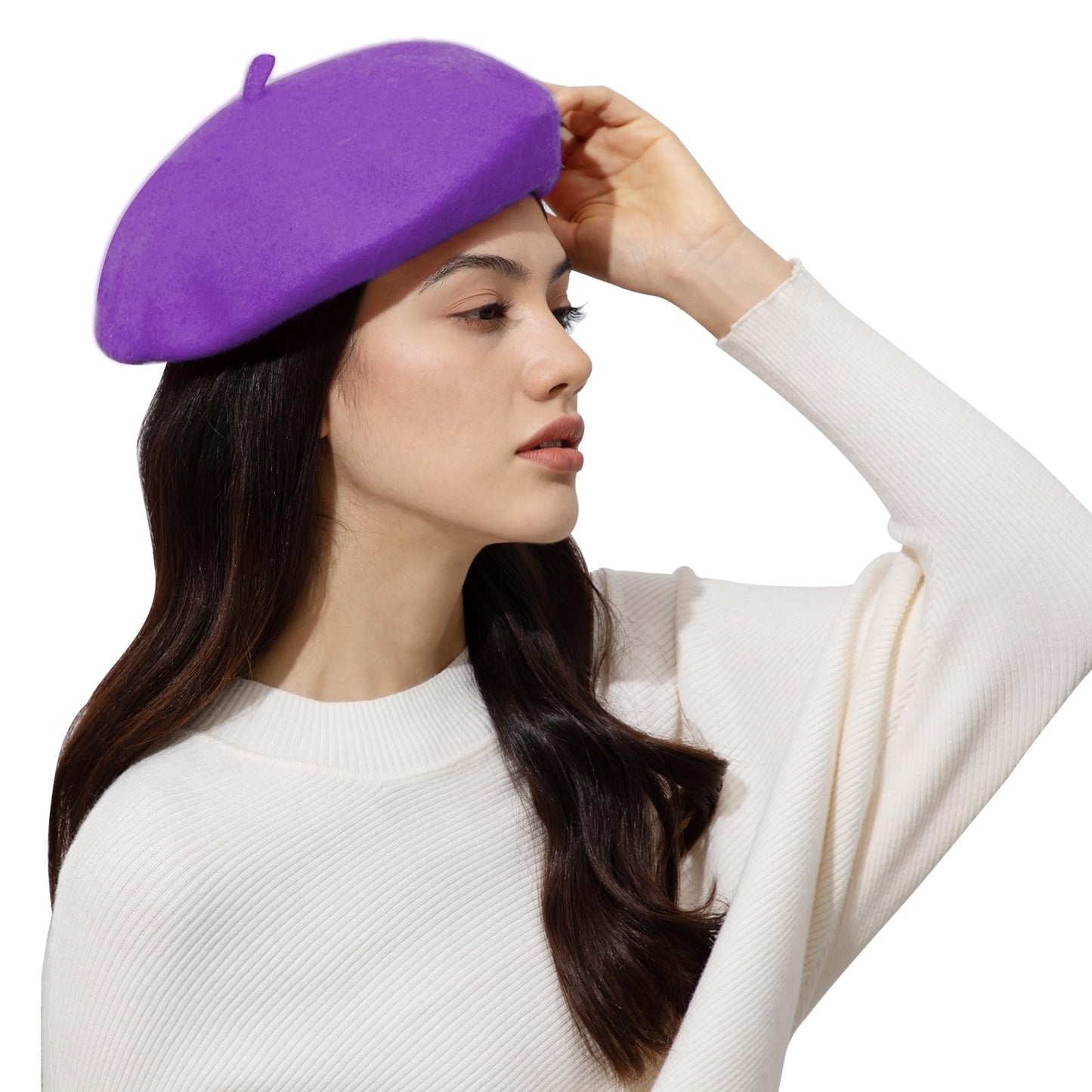 Classic Wool Beret Hats for Women Man Painter hat French Beret for Man Woman Warm Winte. (Purple)