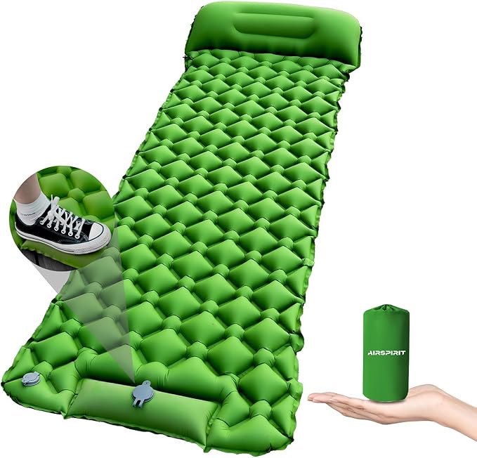 Inflatable Sleeping Pad with Pillow for Camping-Built in Foot Pump Fast Inflation-Ultralight Upgraded Durable Compact Slee...