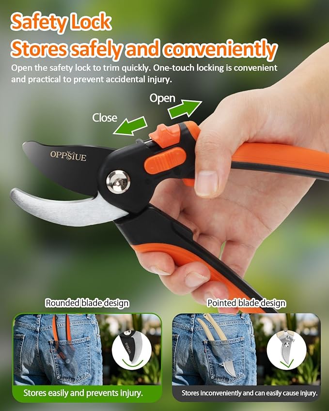 8" Pruning Shears for Gardening, Professional Japanese SK5 Steel Garden Scissors with Teflon Coating, Adjustable 25mm Cutting Range, Safety Lock, Ideal for Branches, Flowers & Bonsai