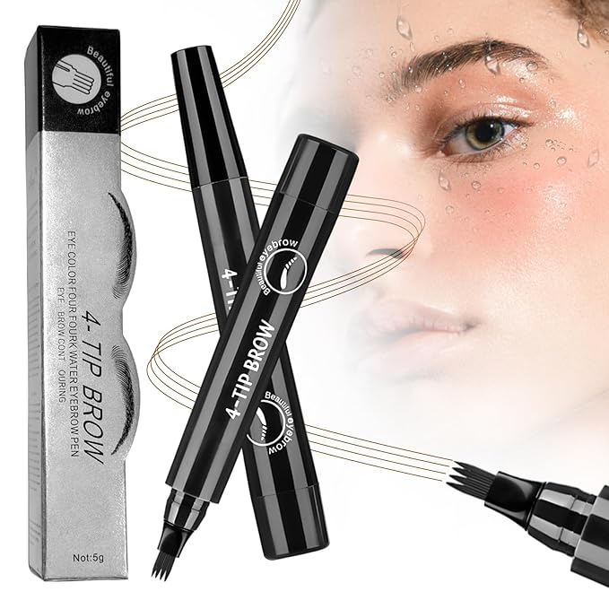 2025 Premium Magic Eyebrow Pencil with a Micro-Fork Tip, 3D Microblading Eyebrow Pencil Waterproof Contouring Pen, 4 Tipped Spoolie Brush Precise Brow Pen Natural Makeup Effect (Black)