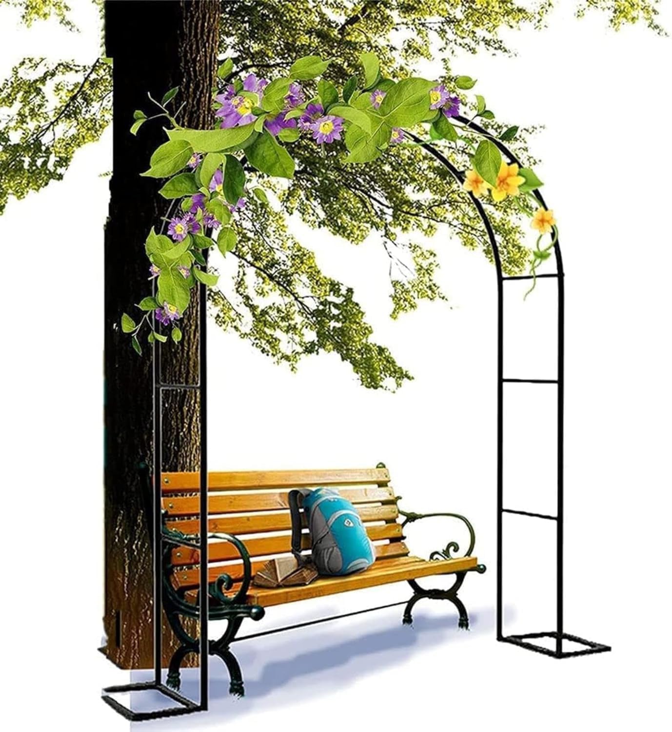 Metal Garden Arch for Climbing Plants and Rose Trees Large Outdoor Wedding Arch Stand with Party Decorations (Black W1.4M*H2.3meters)