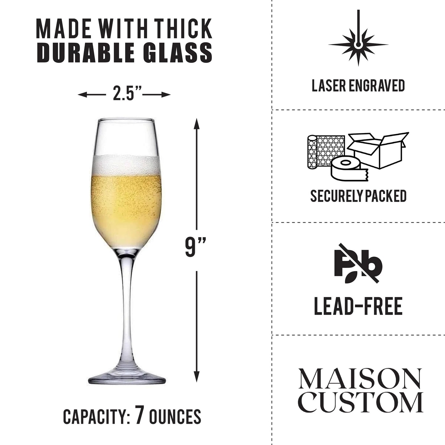 Personalized Champagne Flutes - Set of 2 - Custom Wedding Glasses - Bride & Groom Wedding Gifts for Mr & Mrs - Engagement, Bridal Shower, Anniversary, Gift for Couple - Valentines Day Gift - 6 Designs
