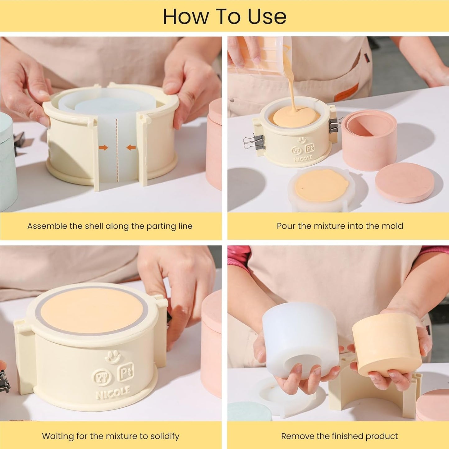 BOOWAN Nicole Simple Style Candle Vessels Silicone Mold, Candle Jar Mould for Jesmonite Concrete Cement DIY Handmade Home Decoration
