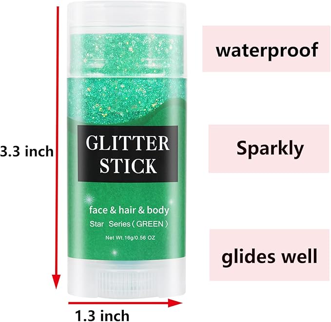 MEICOLY Green Face Glitter Stick,Green Accessories for Spirit Week,Alien Face Glitter,Hair Glitter for Women Kids,Irish St Patricks Day Accessories,Rave Festival Mermaid Chunky Makeup for Mardi Gras
