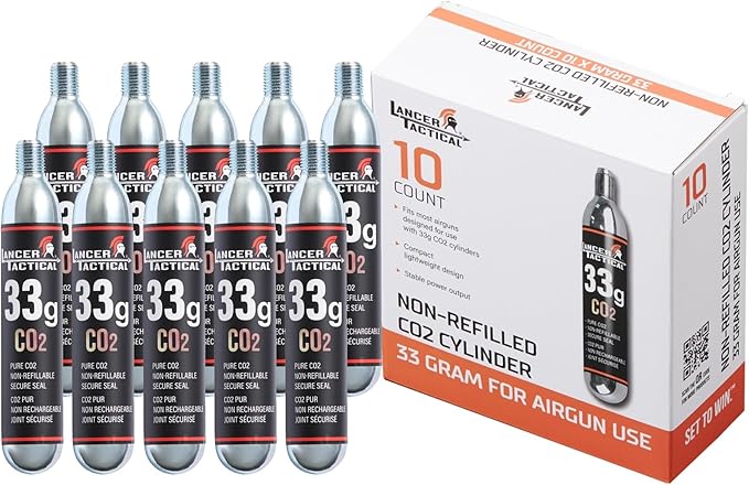 Lancer Tactical 10 Pack of 33g CO2 Cartridges for Airsoft, Airguns, Automatic/Manual Inflatable Life Jacket Lifejacket Lif...