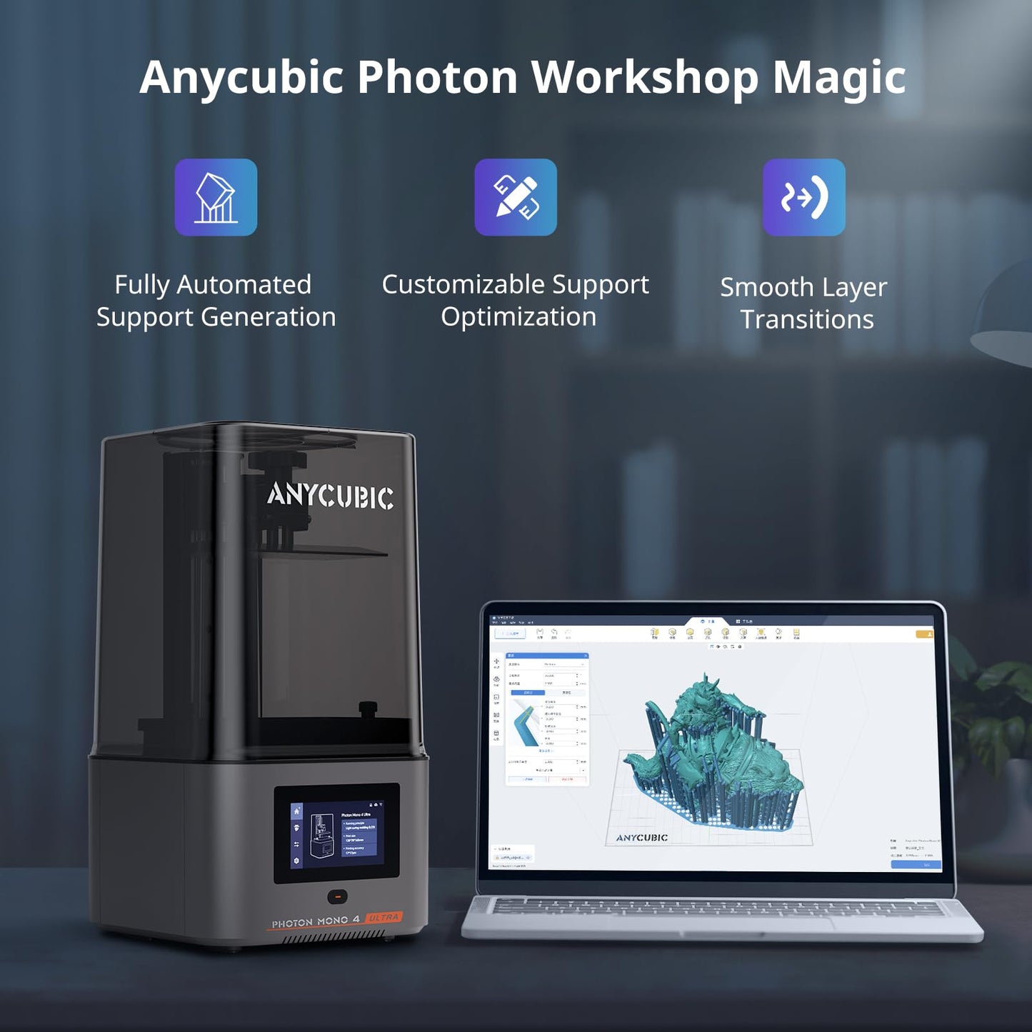 ANYCUBIC 10K Resin 3D Printer, Photon Mono 4 Ultra 7’’ LCD Mono Screen with COB Light Source, Max Printing Speed Up to 120mm/h, HD Touchscreen with 8 Languages, 6.04'' x 3.42'' x 6.49'' Printing Size