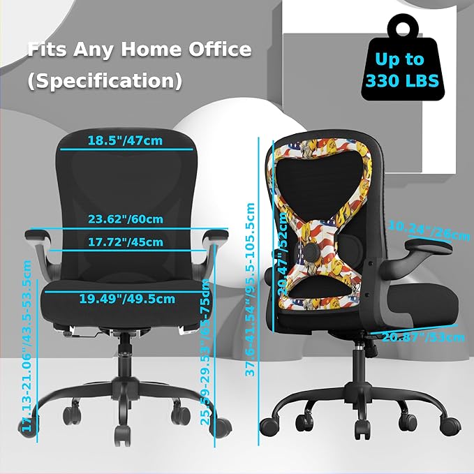 CASASIO Office Desk Chair with Ergonomic Lumbar Support, Extra-Thick Seat Cushion, Flip-up Arms, Breathable Mesh Back, Computer Task Chair for Home Office