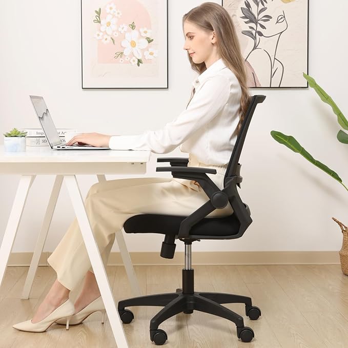 Msdizuo Ergonomic Office Chair, High Back Desk Chair with Adjustable Height, Swivel Chair with Flip-Up Arms and Lumbar Support, Breathable Mesh Computer Chair for Home/Study/Working/Relaxing, (Black)