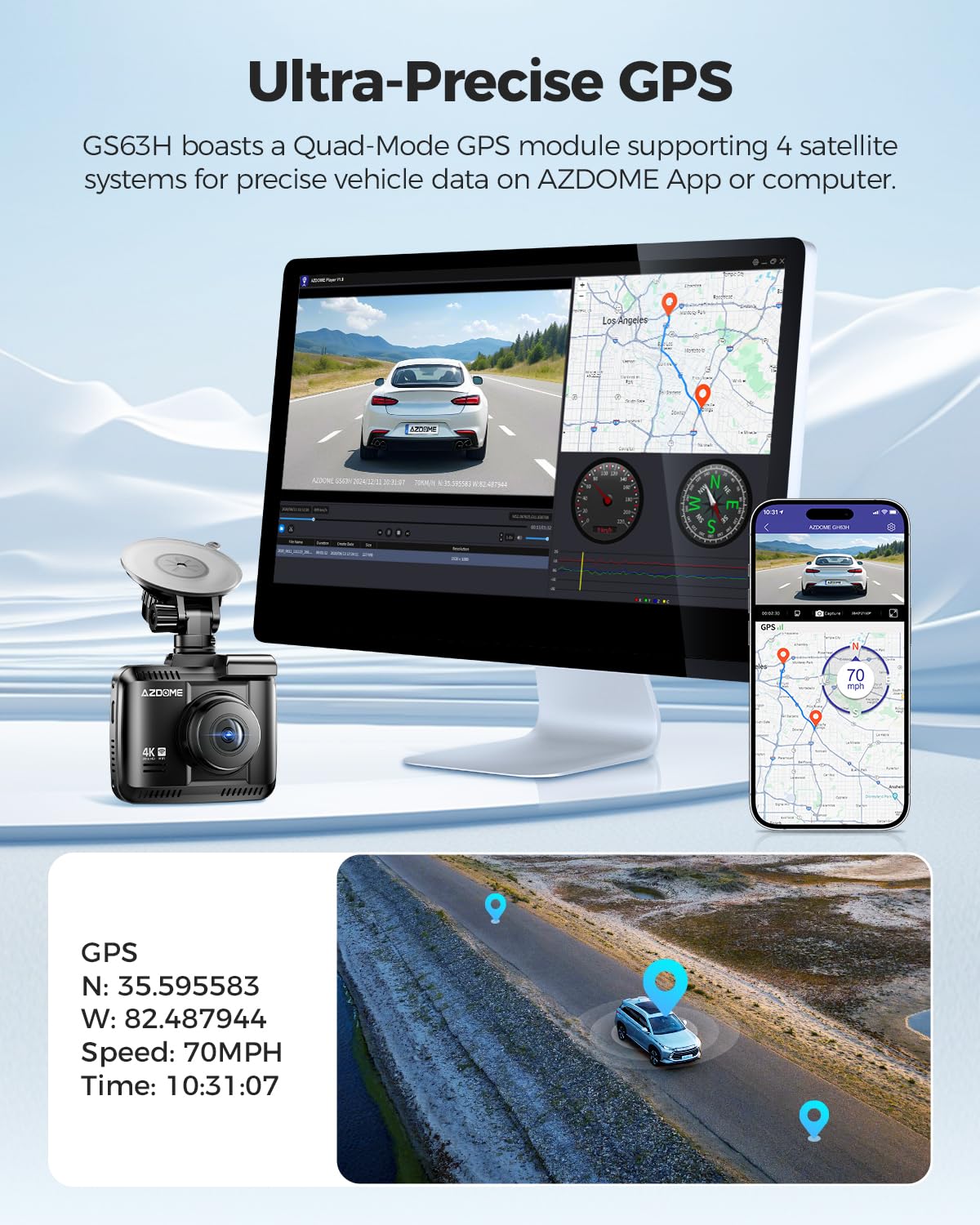 AZDOME GS63H 4K Dash Cam Built-in WiFi 6 GPS Car Dashboard Camera Recorder with STARVIS Night Vision, UHD 2160P, 150° Wide Angle, WDR, G-Sensor, Loop Recording, 24H Parking Mode
