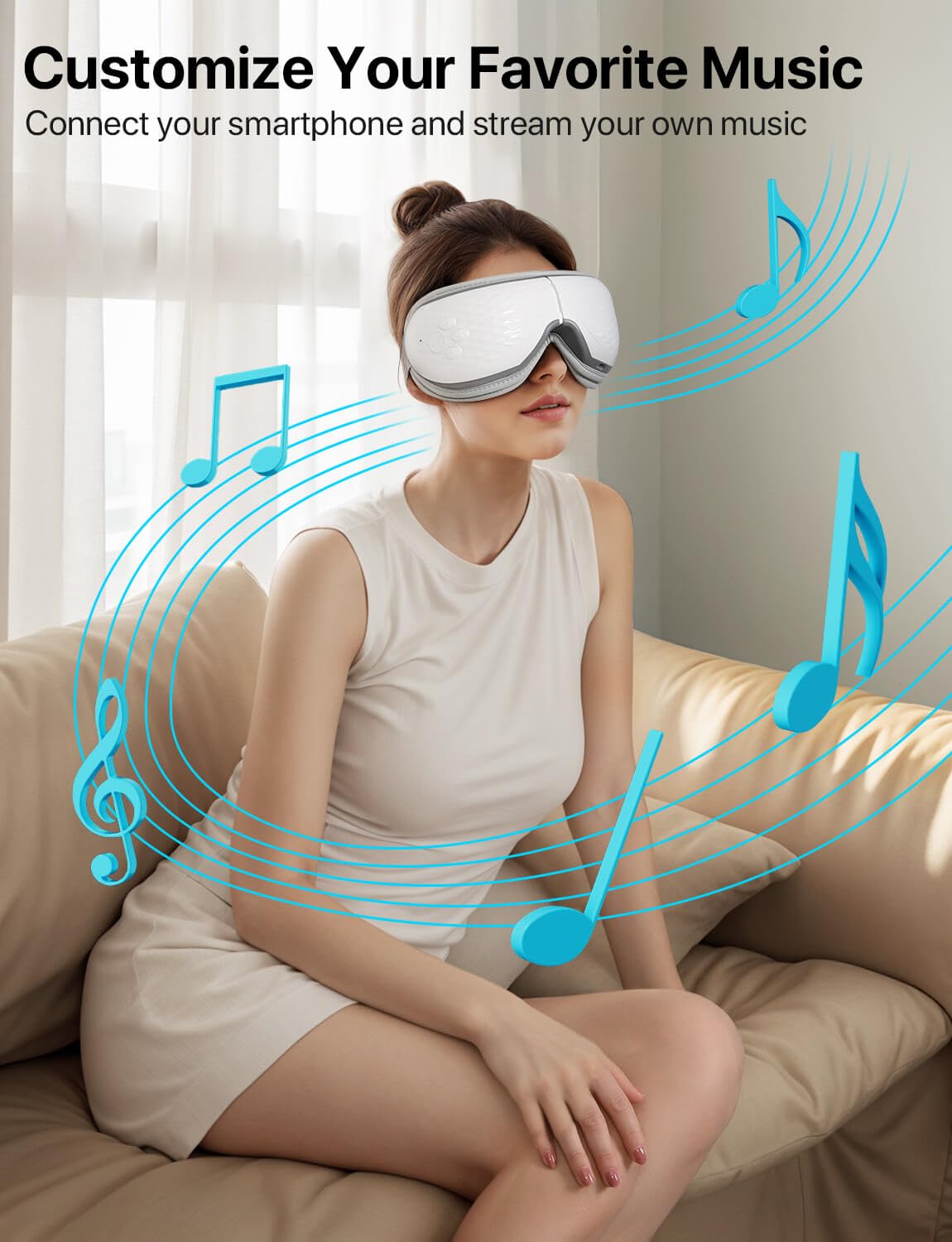 ALLJOY Eye Massager with Heat, Christmas Gifts for Women,White Elephant Gifts for Adults, Bluetooth Music Sleep Mask for Migraine Relief,Eye Strain, Dark Circles & Dry Eyes