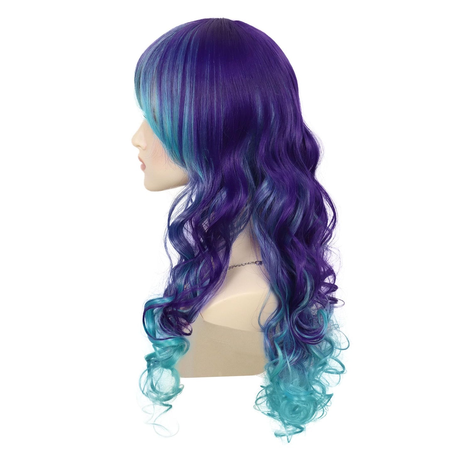 GNIMEGIL Long Wavy Costume Wig Cosplay Mermaid Wigs for Women Halloween Party Purple Mixed Turquoise Curly Wave Colorful in Heat