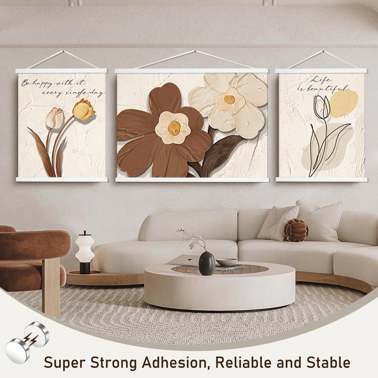 Artmag Magnetic Poster Hanger Frame, 23x35 23x34 23x23 Light Wood Wooden Magnet Canvas Artwork Print Poster Hangers Frames Hanging Kit (White, 23")