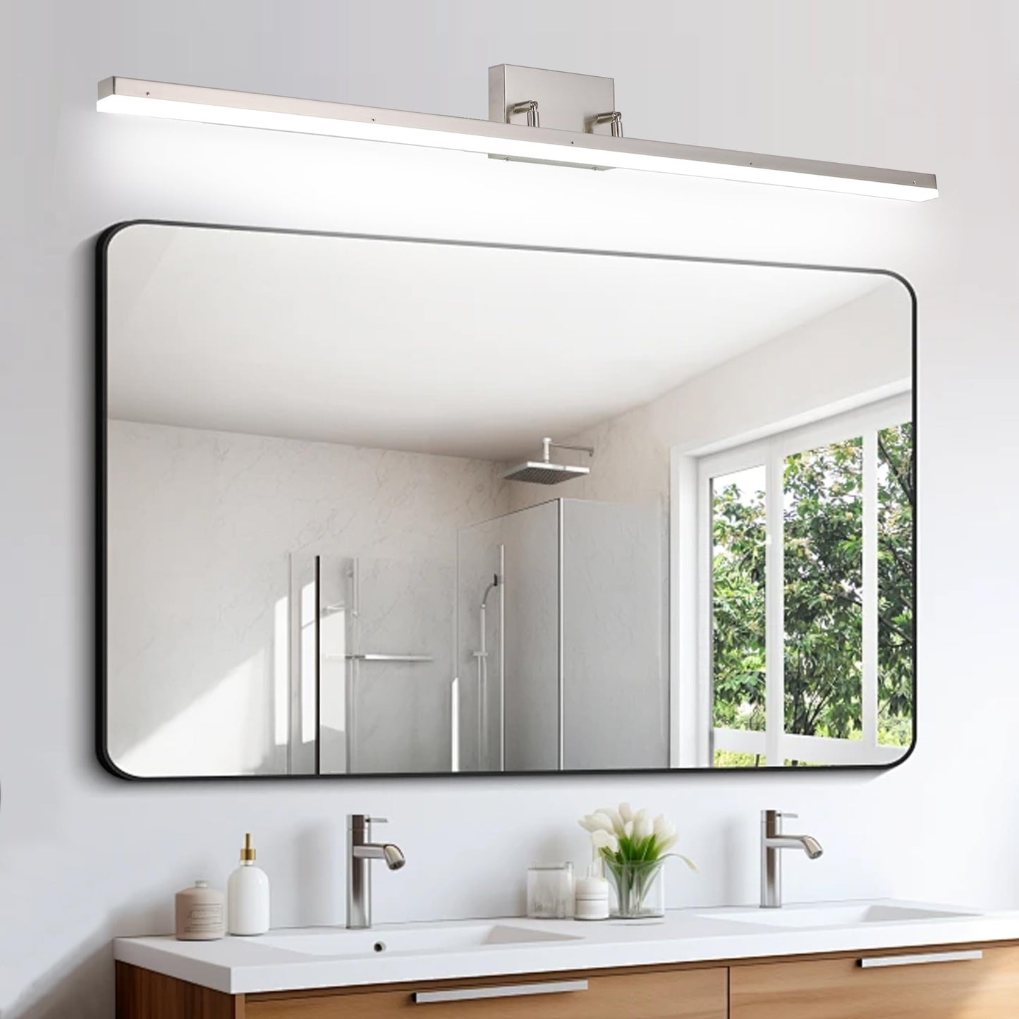 SOGOTING 48in Modern LED Brushed Nickel Vanity Light Bar, Adjustable Bathroom Light Fixtures Over Mirror, Dimmable 46W 3200LM 5000K Cool White