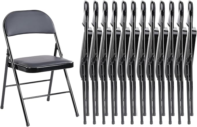 Sweetcrispy Folding Chair 12 Pack, Leather Padded Folding Chairs, Sturdy Metal Foldable Chairs, Easy to Use and Store, Out...