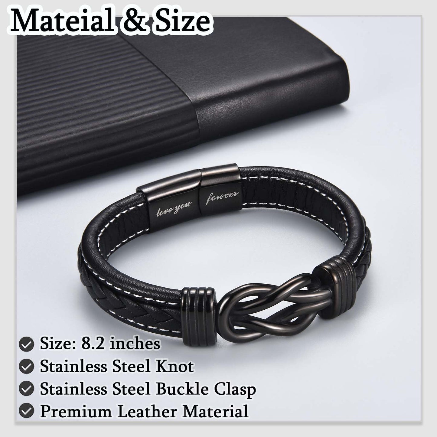 FIEEFX Husband Gifts Leather Bracelet Christmas Birthday Valentines Day Fathers Day Anniversary Thanksgiving Gifts for Him Husband Men
