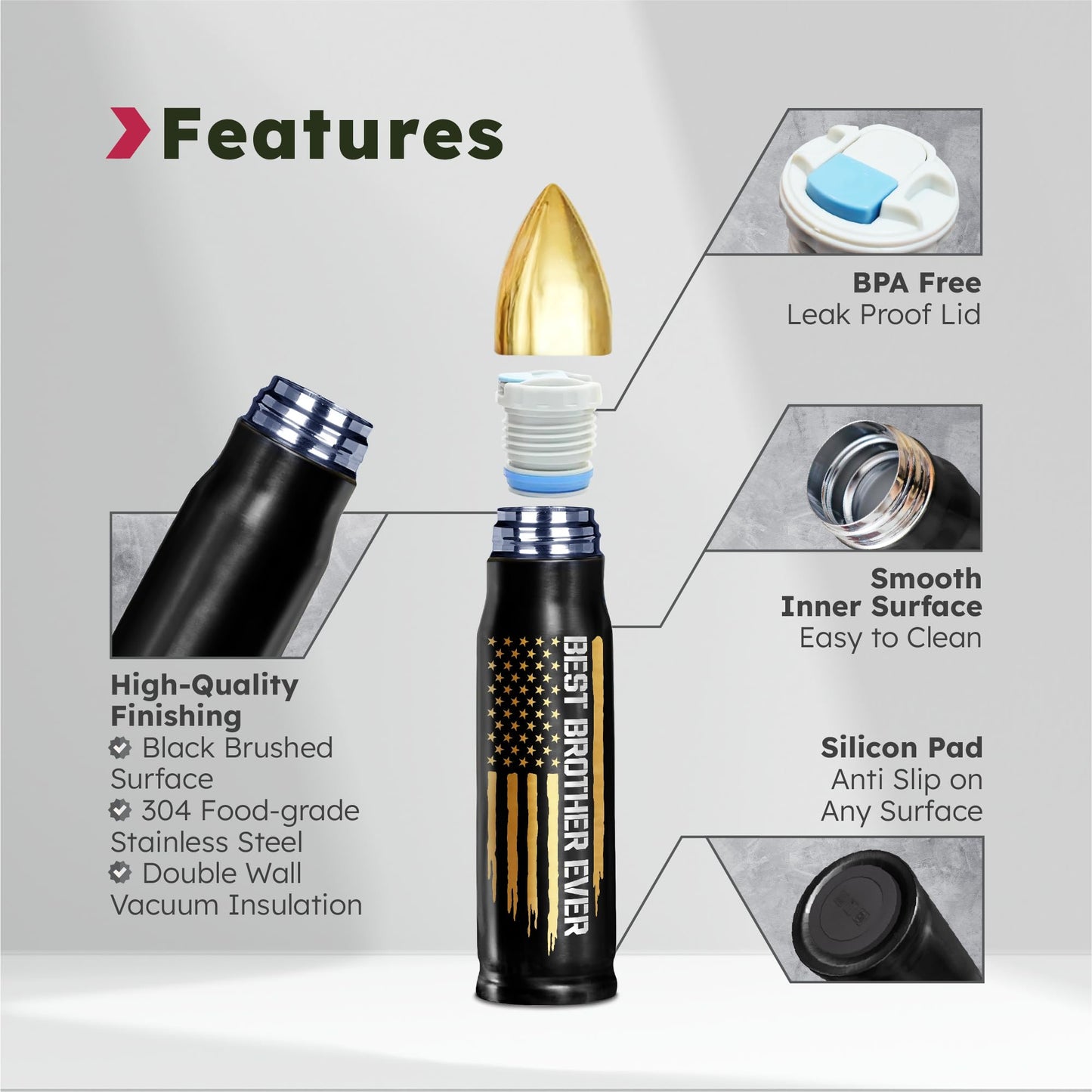 Gifts for Brother, Birthday Gifts from Sister, Present Ideas for Adult Older Bros - Best Brother Ever Bullet Tumbler 17Oz with Lid and Keychain, Insulated Travel Thermos Coffee Cup for Men
