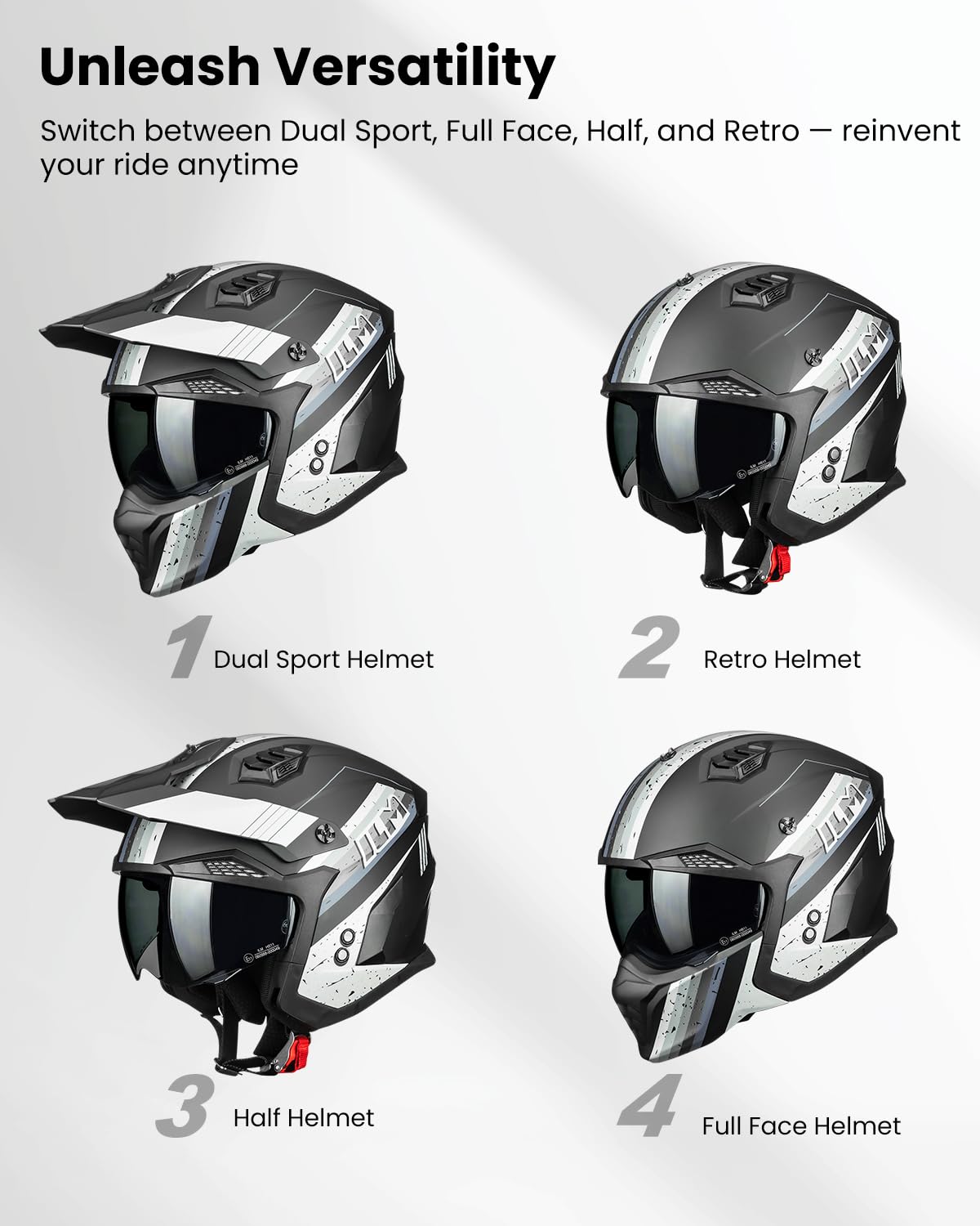 ILM Open Face Motorcycle 3/4 Half Helmet DOT ECE for Adult with Tinted Clear Visor Moped ATV Cruiser Electric Scooter Model HS711(Black Gray,XL)