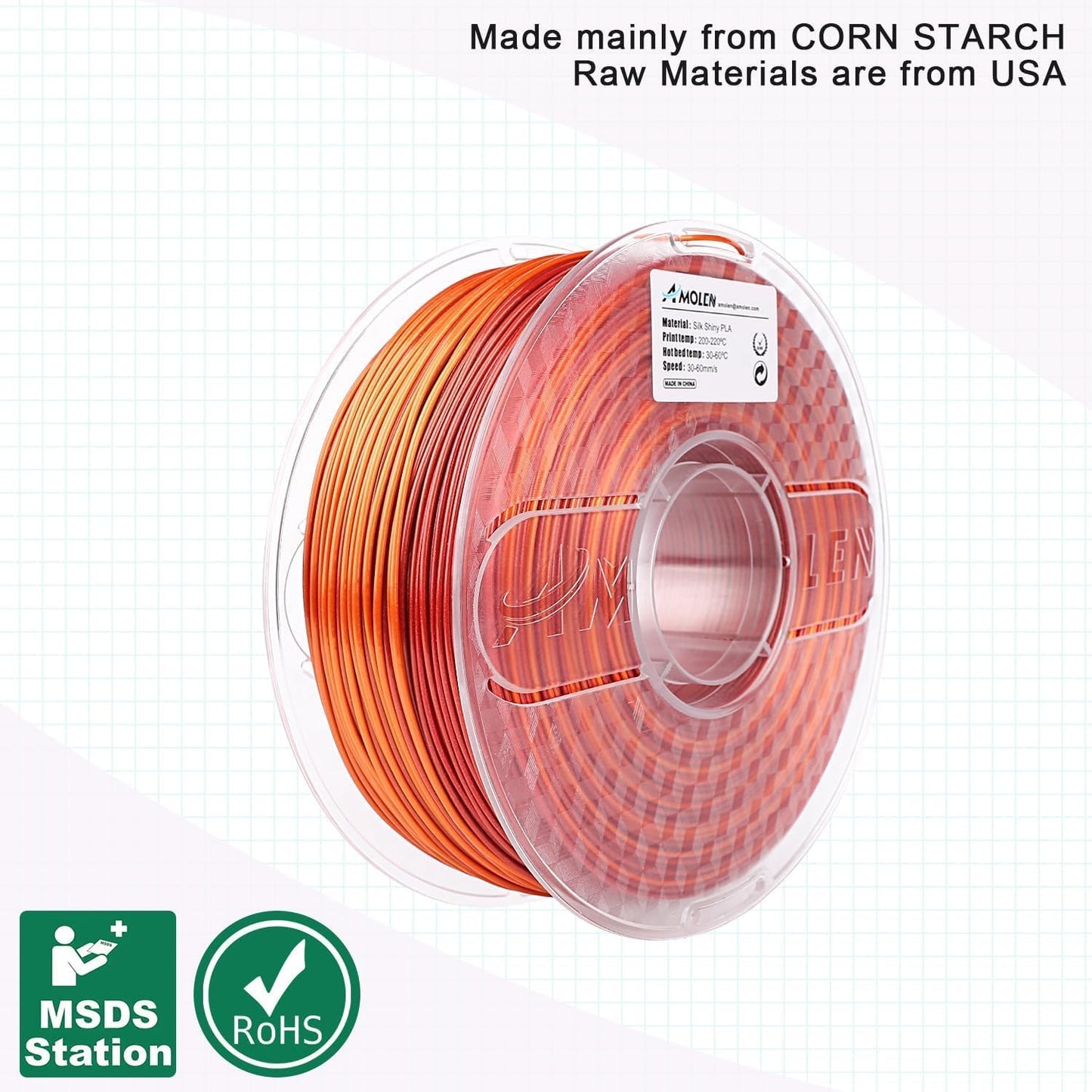 AMOLEN Silk PLA Gradient 3D Printing Filament, 1KG Spool 1.75mm Silk Shiny Red Gold Gradient Printer Filament 2.2lb Brighter New Version, Compatible with 3D Printer and 3D Pen