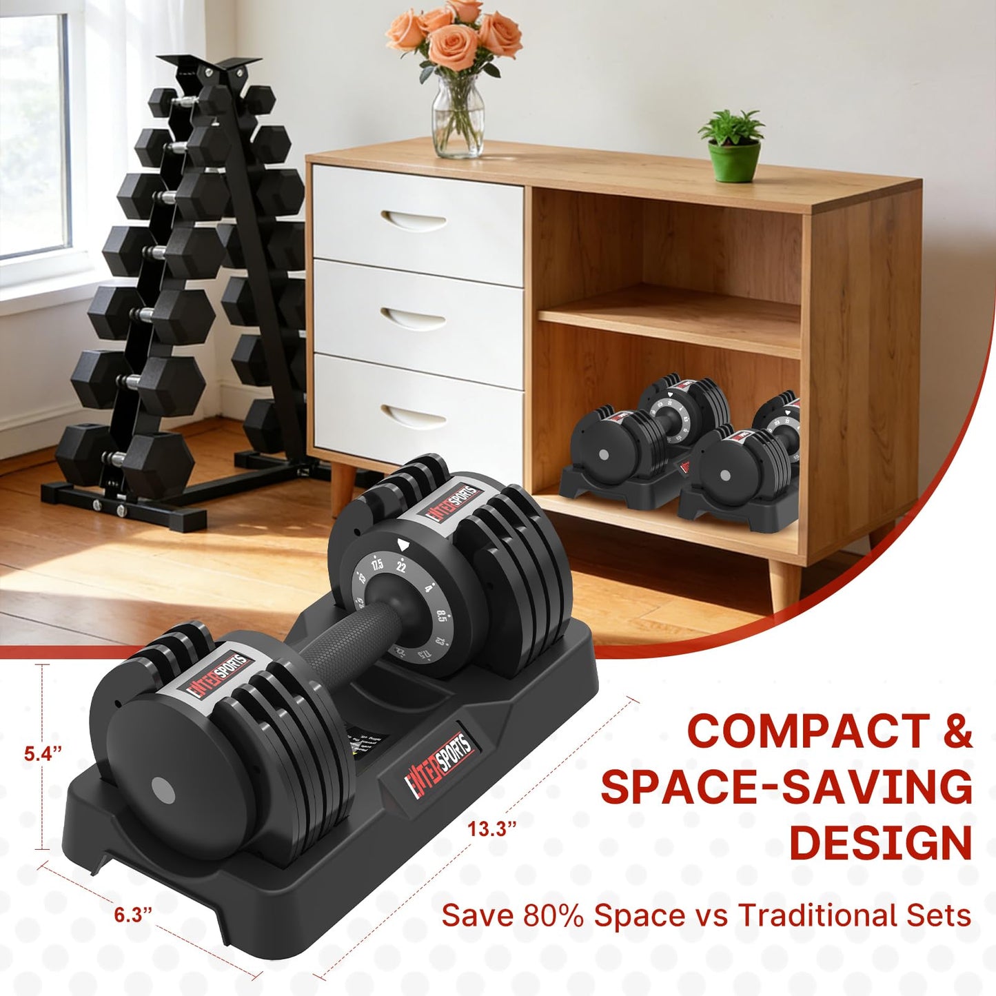 EnterSports 22/44 LBS Adjustable Dumbbell (22lbs Pair)