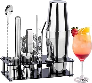Cocktail Shaker Set Bartender Kit : 15-Piece Bar Tool Set with Acrylic Stand Bars Set with All Practical Bar Accessories, ...