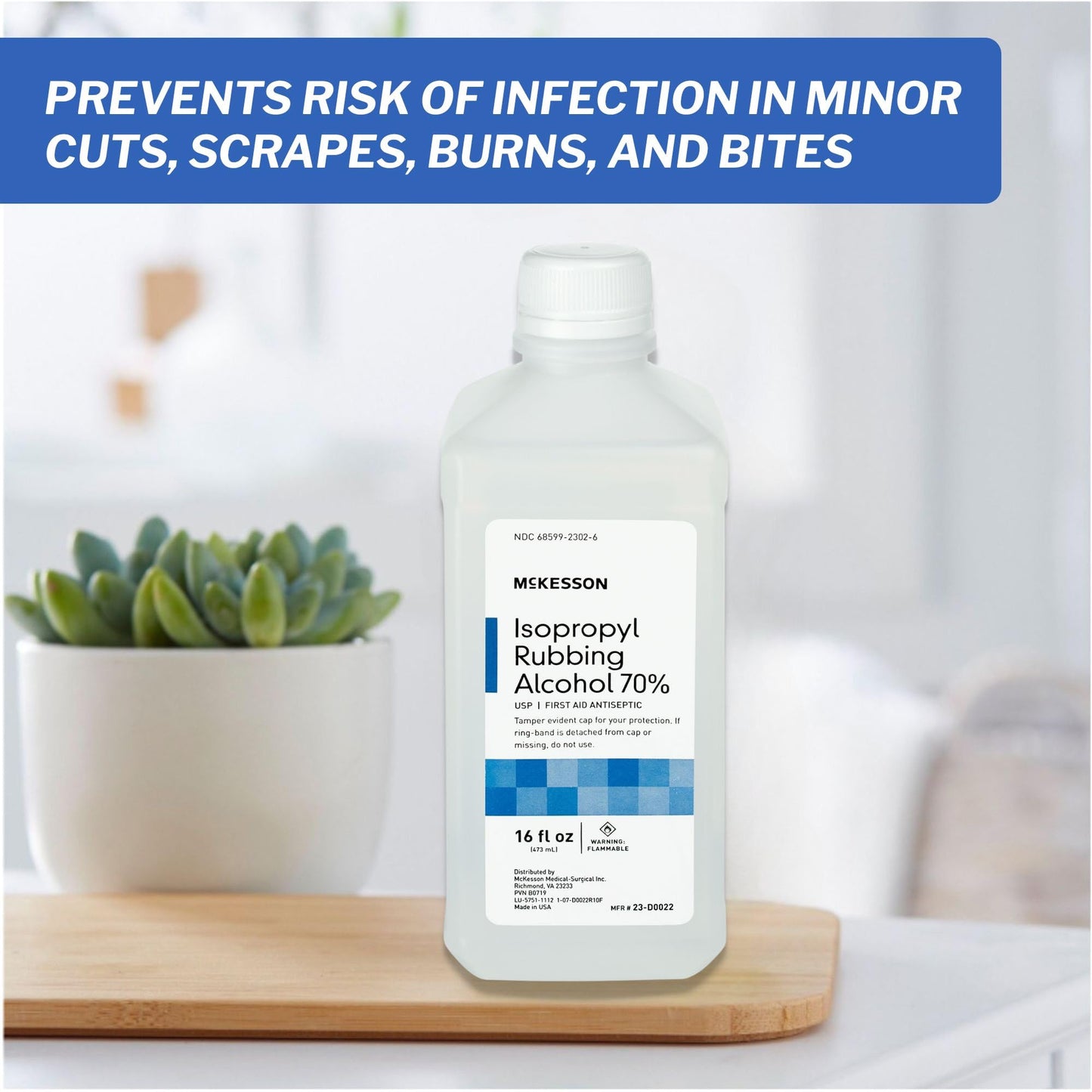 McKesson Isopropyl Rubbing Alcohol 70% [1 Count] USP First Aid Antiseptic, 16 oz