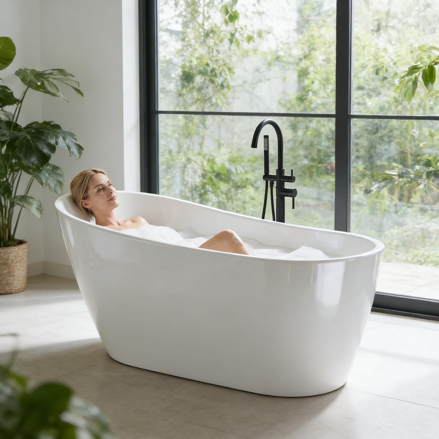 67" Acrylic Freestanding Soaking Bathtub, Free Standing Tub, Stylish Stand Alone Contemporary Soaking Tub with Integrated Overflow and Drain In Chrome, cUPC Certified