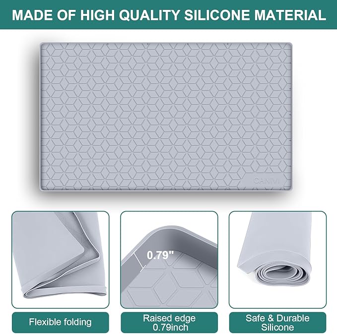 Under Sink Mat, 34" x 19" Waterproof Silicone Under Sink Tray for Kitchen & Laundry Cabinets, Kitchen Cabinet Shelf Protector, Up to 3.3 Gallons Liquid, Fits 36 inch Standard Cabinet Light Grey