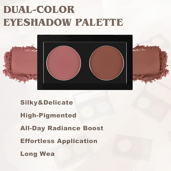 Duo Eye Shadow Powder，Taupe Plum&Brown Matte Eyeshadow Makeup Palette，Neutral Shades Eyeshadow Palette for Woman Daily Eyes Looks，Highly Pigmented，Smooth, Blendable，sombras de ojos, Cruelty-Free 02