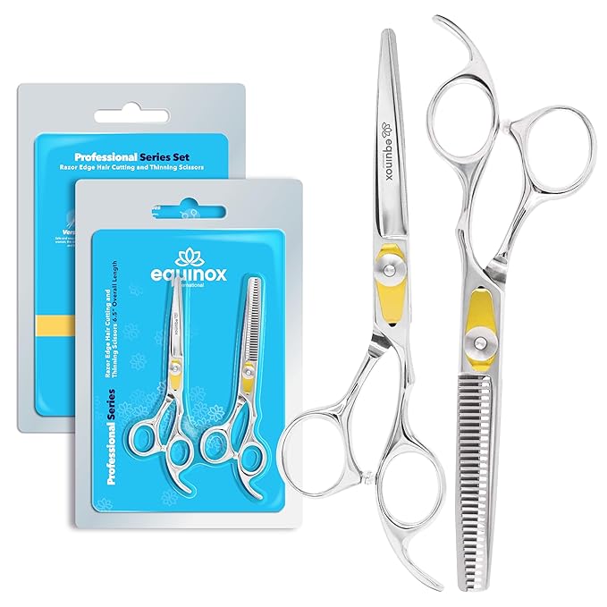 Equinox Professional Razor Edge Series Hair Cutting Scissors Set - Barber Hair Cutting & Thinning Shears/Texturizing Scissors Set - 6.5 Inches Hair Cutting Scissors Kit for Men/Women/Kids/Salon & Home