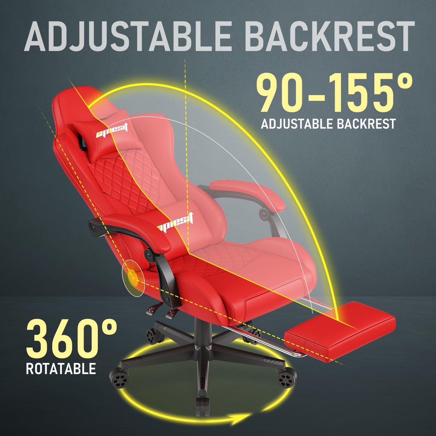 Opiesit Gaming Chair for Adults, Ergonomic Office Computer Chairs with Pocket Spring Cushion, PU Breathable Materials Video Game Chair, Linkage Armrest and Footrest Game Chairs Red