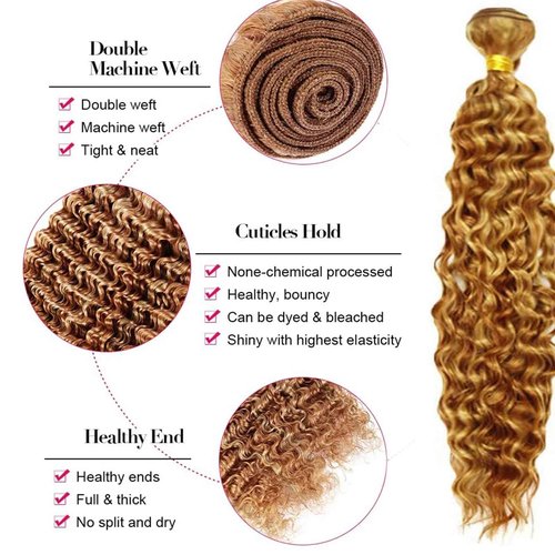 Fabimiya Human Hair Bundles 20 22 24 Inch Light Brown P27/30 Deep Wave Bundles Human Hair 100% Unprocessed Soft Sewn In Hair with Double Weft for Black Women