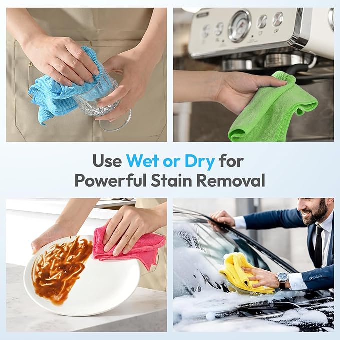 Microfiber Cleaning Cloths 12x12IN 12Pack Colour Lint Free Kitchen Cloths - Extra Thick, Streak-Free, Lint-Free, Fast Absorbent - Reusable Multi-Purpose Housekeeping Rags for Cars, Dishes, Floors