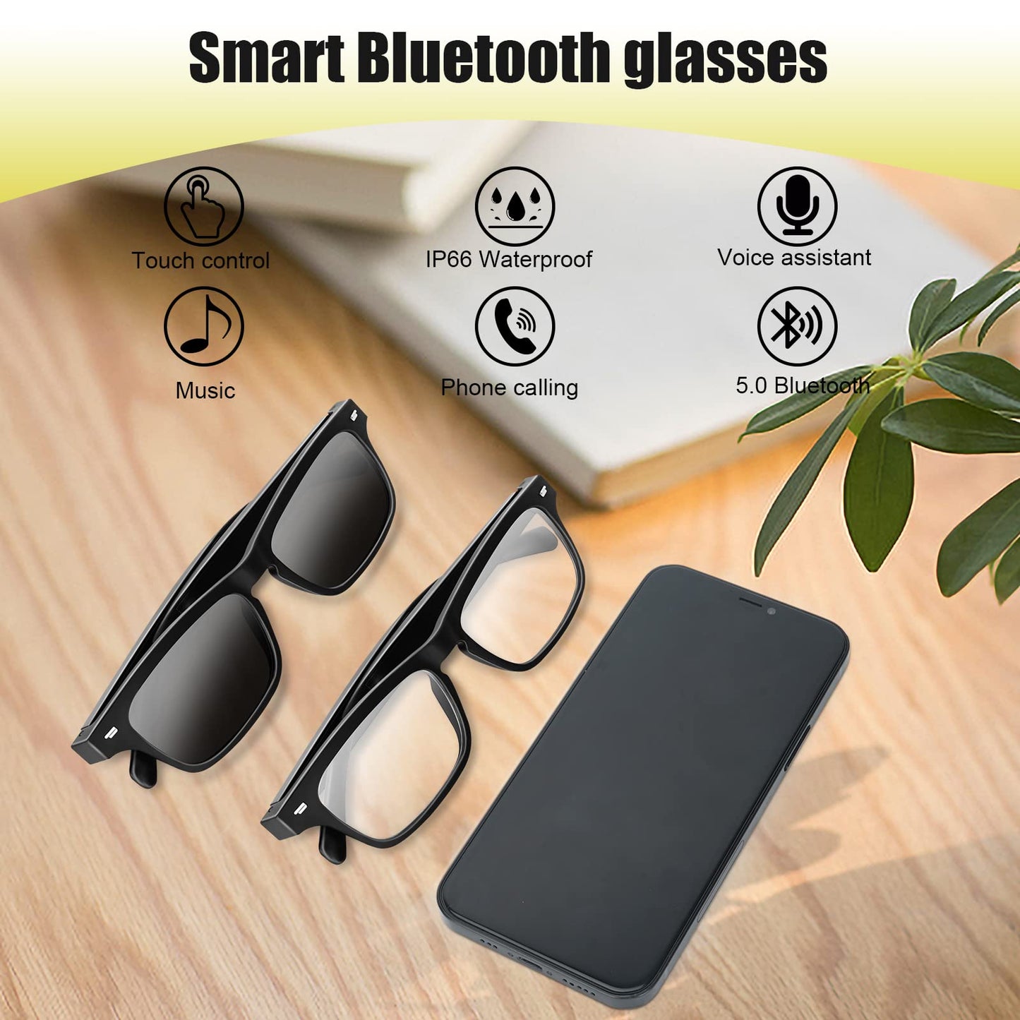 Catxq Smart Glasses,Wireless Bluetooth,Ip5 Waterproof,Air Conduction Sound (Music&Call) For All Smart Devices Support Diy Lens R