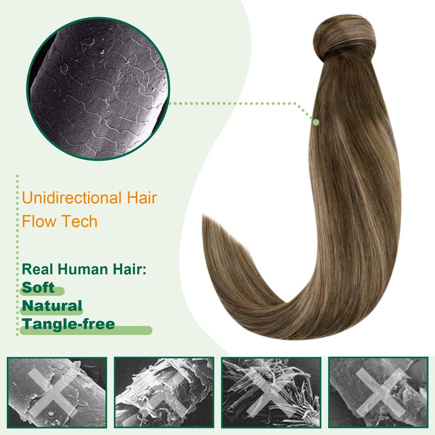Easyouth Hair Extensions Ponytail Balayage Human Hair Ponytail Extension Ombre Medium Brown to Caramel Blonde Wrap Around Ponyta