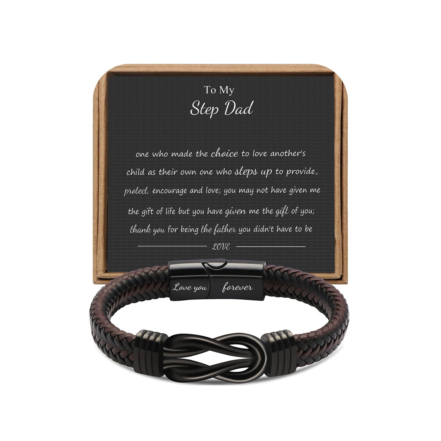 JoycuFF Step Dad Gifts for Birthday from Daugter Son, Gifts for Step Father Ideas Unique Father's Day Christmas Jewelry for Step Dad Knot Bracelet for Men Thanksgiving Anniversary Present for Him
